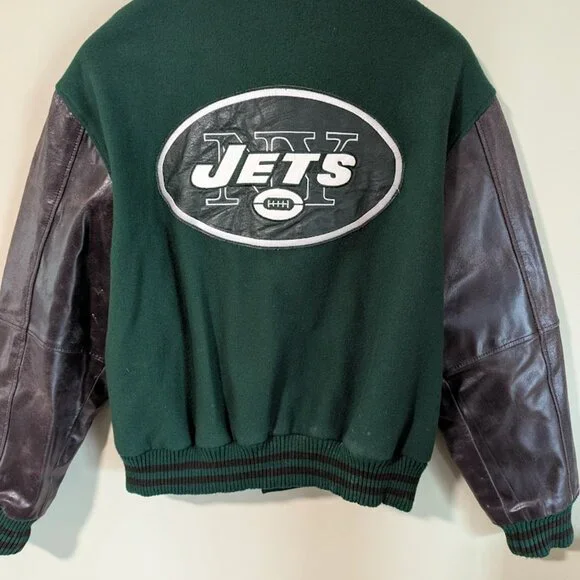 New York Jets Vintage Wool Blend Jacket with Real Leather Sleeves - Picture 3 of 9